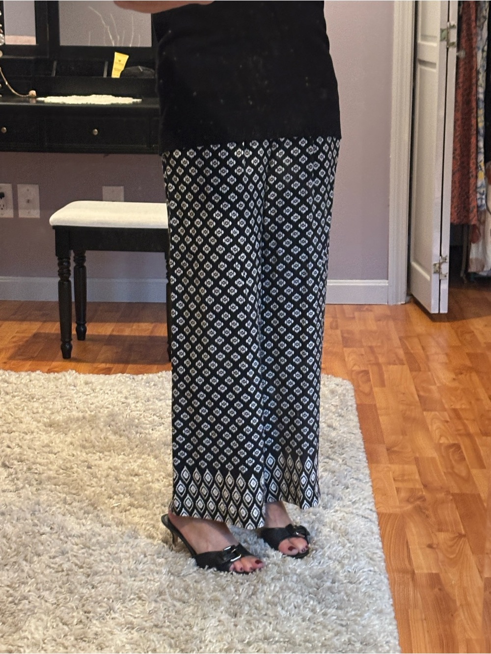 LOFT Black and White Printed Wide-Leg Pants